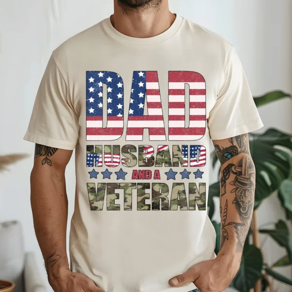 Dad-Husband-And-Veteran-Shirt-2.jpg Dad Husband And Veteran T-Shirt, Veteran Dad Tee, Dad 4th Of July Shirt, Vintage American Flag, Fathers Day Shirt, Best Dad