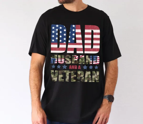 Dad-Husband-And-Veteran-Shirt-3.jpg Dad Husband And Veteran T-Shirt, Veteran Dad Tee, Dad 4th Of July Shirt, Vintage American Flag, Fathers Day Shirt, Best Dad