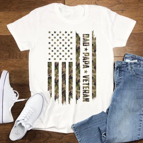 Dad-Papa-Veteran-Shirt-1.jpg Dad Papa Veteran T-Shirt, Patriotic Military Dad T-Shirt, Veteran Grandpa Gift, Father's Day Tee for Him, US Flag Army Dad Tee, Hero Gift