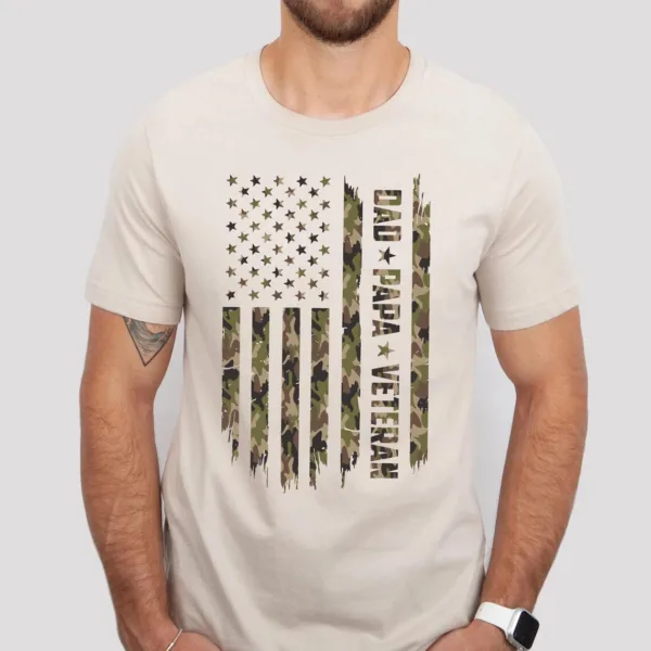 Dad-Papa-Veteran-Shirt-2.jpg Dad Papa Veteran T-Shirt, Patriotic Military Dad T-Shirt, Veteran Grandpa Gift, Father's Day Tee for Him, US Flag Army Dad Tee, Hero Gift