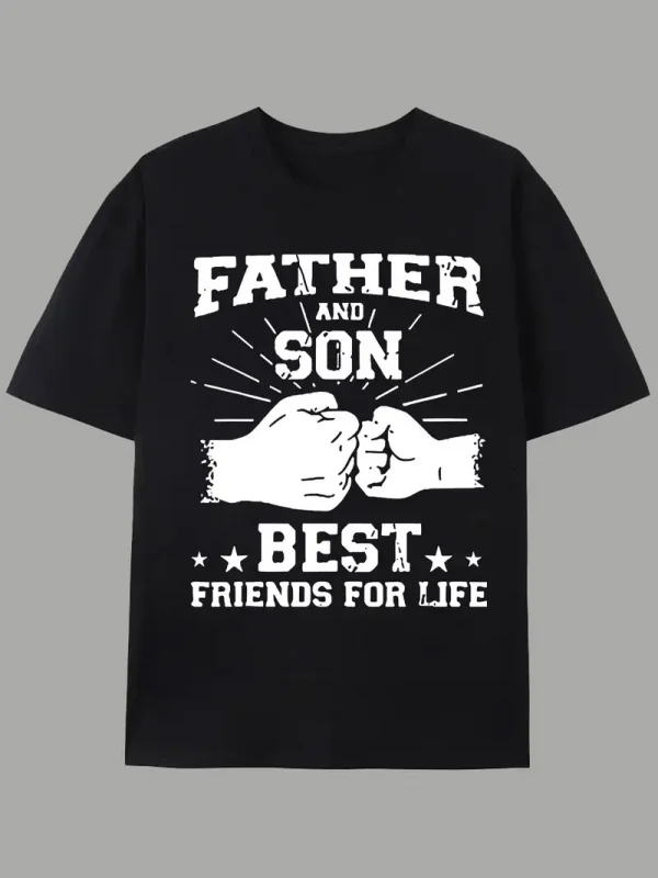 Father-Son-Friendship-Word-Print-American.webp Father-Son Friendship Word Print American Trendy Brand Design Graffiti Letter Print T-Shirt