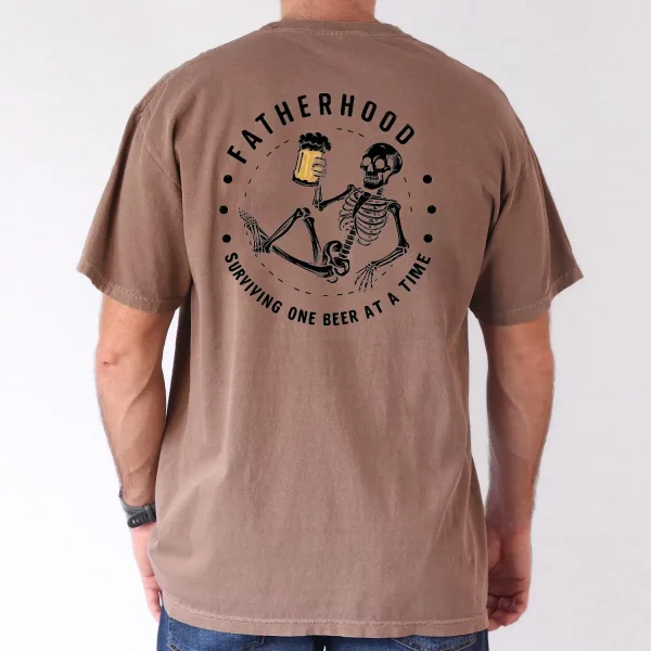 Fatherhood-Graphic-1.webp Fatherhood Graphic T-Shirt - One Beer at a Time Skeleton Design, The Best Father's Day Gift