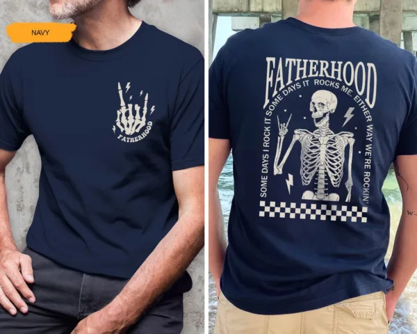 Fatherhood-Shirt-Dad-Shirt-2.jpg Funny Skeleton Dad Shirt – Retro Rocker Father’s Day Gift Tee, Cool Dad Tee, Fatherhood Shirt for Him