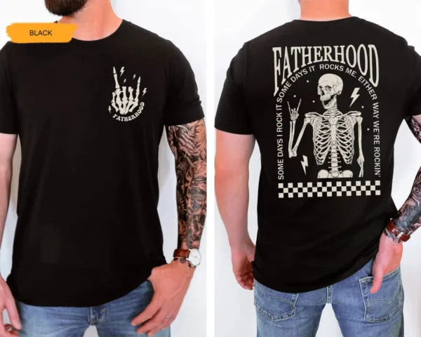 Fatherhood-Shirt-Dad-Shirt-5.jpg Funny Skeleton Dad Shirt – Retro Rocker Father’s Day Gift Tee, Cool Dad Tee, Fatherhood Shirt for Him