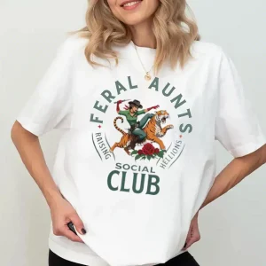 Feral-Aunt-Social-Club-2.webp Feral Aunt Social Club, Pregnancy Reveal to Sister Auntie T-Shirt Cool Aunt, Retro Aunt Shirt, Pregnancy Annoucement, New Aunt, Sister Gift