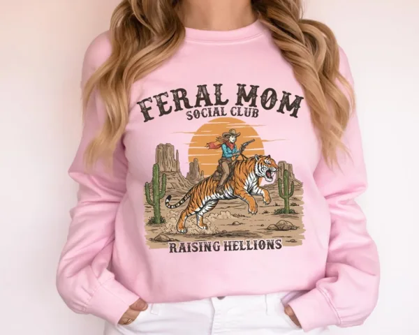 Feral Mom Social Club Retro, Raising Hellions Sweatshirt, Vintage Feral Mom Sweatshirt, The Best Idea for Mother's Day Gift