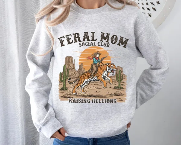 Feral Mom Social Club Retro, Raising Hellions Sweatshirt, Vintage Feral Mom Sweatshirt, The Best Idea for Mother's Day Gift
