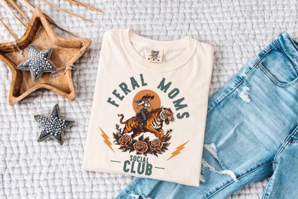 Feral-Moms-Social-Club-Shirt-Vintage-Mom-Graphic-Tee-2-1.jpg Feral Moms Social Club, Vintage Graphic Tee, Somebody's Feral Wife T-Shirt, The Best Idea for Mother's Day Gift