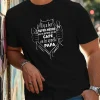 Fun French Crinkle Men's T-Shirt - Black Geometric Graphic Print with Superhero Dad French Quote, Casual Short Sleeve Round Neck Summer Tee