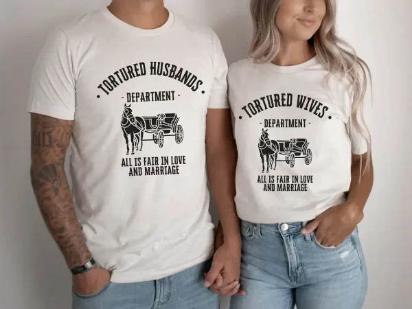 Funny Couples Shirt, Tortured Husband Wife Department Couples T-Shirts, Husband And Wife Couples Trip Tees, Anniversary Gifts For Couples