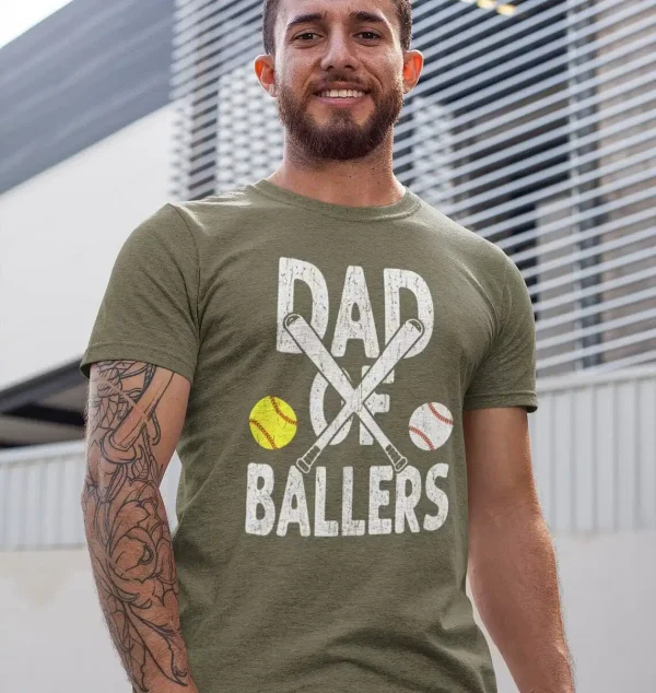 Funny-Dad-of-Ballers-T-shirt-2.webp Softball Baseball Dad Shirt ? Proud Sports Dad of Ballers ? Father's Day Gift