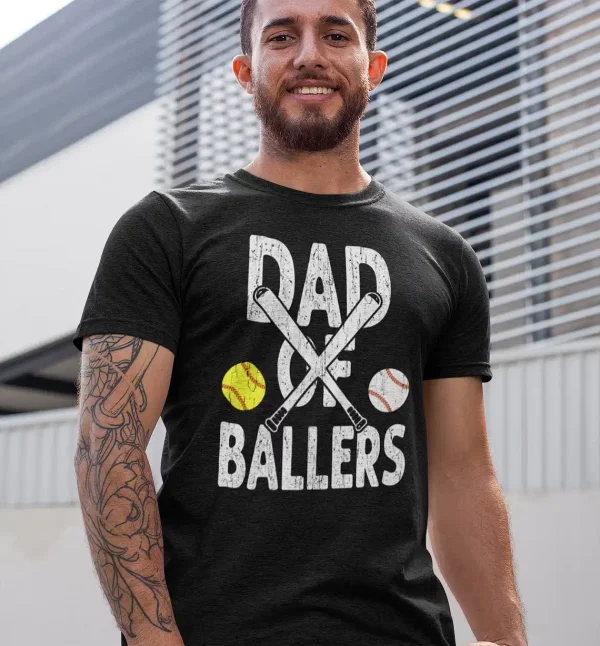 Funny-Dad-of-Ballers-T-shirt-3.webp Softball Baseball Dad Shirt ? Proud Sports Dad of Ballers ? Father's Day Gift