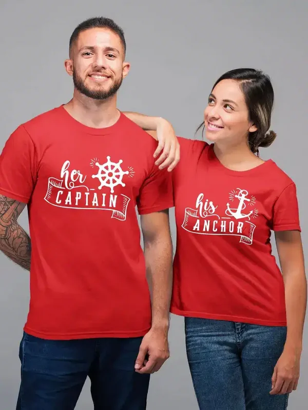 Couple Matching T-Shirt, Her Captain and His Anchor Print Design For Summer, Father's Day T-Shirt, The Best Family Matching Gift