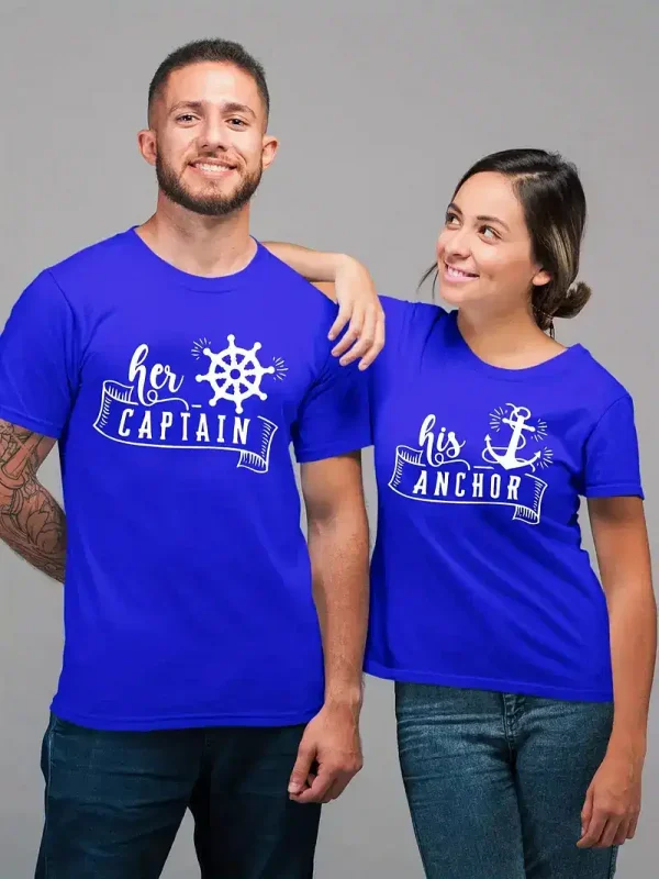 Couple Matching T-Shirt, Her Captain and His Anchor Print Design For Summer, Father's Day T-Shirt, The Best Family Matching Gift