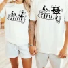Couple Matching T-Shirt, Her Captain and His Anchor Print Design For Summer, Father's Day T-Shirt, The Best Family Matching Gift