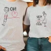 His & Hers Matching Couple T-Shirts - Casual Red Graphic Tees with Oh Oh & Yep! Love Story Print, Summer Outfit for Men and Women