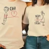 His & Hers Matching Couple T-Shirts - Casual Red Graphic Tees with Oh Oh & Yep! Love Story Print, Summer Outfit for Men and Women