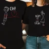 His & Hers Matching Couple T-Shirts - Casual Red Graphic Tees with Oh Oh & Yep! Love Story Print, Summer Outfit for Men and Women