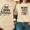 His & Hers Matching Fishing Graphic T-Shirts - One Lucky Fisherman & The Best Catch of His Life Design, Perfect for Couples Who Love Fishing Together