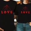 His & Hers Matching Love Heart Graphic T-Shirts - Soft Stretch Fabric, Casual Crew Neck Short Sleeve Tees for Couples, Summer Fashion Matching Outfits