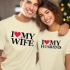 I Love My Wife, I Love My Husband, Couple'S Letter Pattern T-Shirt, Newlywed Couple Gift, Matching Couple, Husband And Wife, Bride And Groom