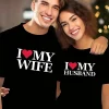 I Love My Wife, I Love My Husband, Couple'S Letter Pattern T-Shirt, Newlywed Couple Gift, Matching Couple, Husband And Wife, Bride And Groom