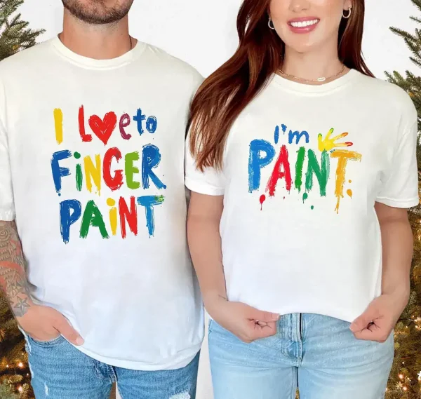 I-Love-To-Finger-Paint-2.webp Couples Matching T-Shirt With I Love To Finger Paint and I'm Paint Print Design, The Best Family Matching Gift