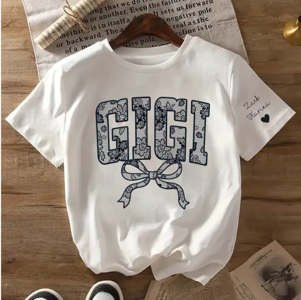 Personalized Lace Gigi Coquette Shirt, Mothers Day Gift, Floral Gigi Lace Shirt, Trendy Lace Print Crewneck - The Best Mother's Day Gift