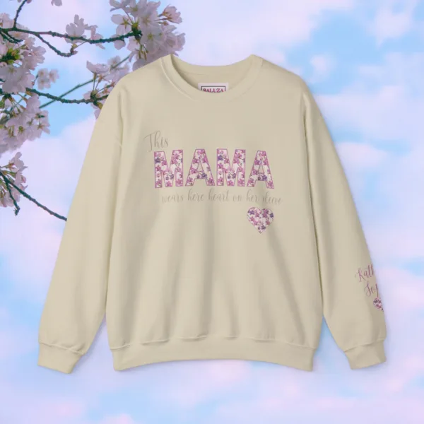 Mama-Sweatshirt-with-kid-name-Personalized-Mom-Sweater-Mommy-Shirt-Gift-for-Mothers-day-Shirt-for-Mom-Mama-Crewneck-2.jpg Personalized Mama Shirt, Wears Her Heart on Her Sleeve with Kids' Names
