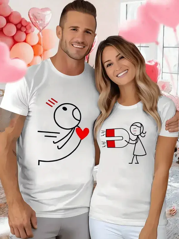 Matching-Couple-T-Shirts-1.webp Couples Matching T-Shirt with Love and Magnet Design, The Best Family Matching Gift