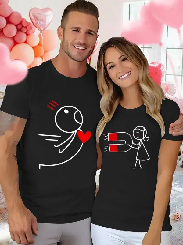 Matching-Couple-T-Shirts-2.webp Couples Matching T-Shirt with Love and Magnet Design, The Best Family Matching Gift
