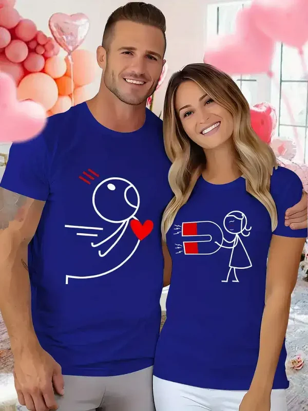 Matching-Couple-T-Shirts-3.webp Couples Matching T-Shirt with Love and Magnet Design, The Best Family Matching Gift