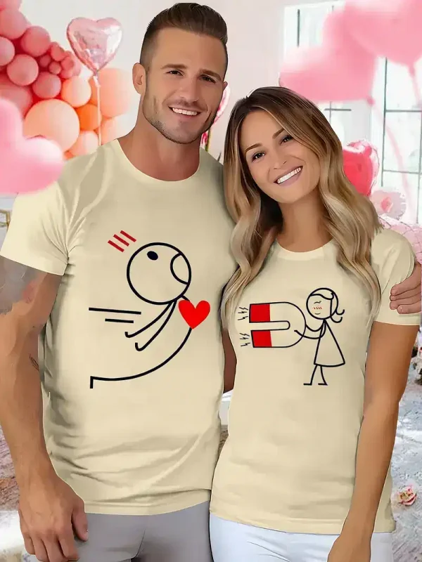 Matching-Couple-T-Shirts-4.webp Couples Matching T-Shirt with Love and Magnet Design, The Best Family Matching Gift