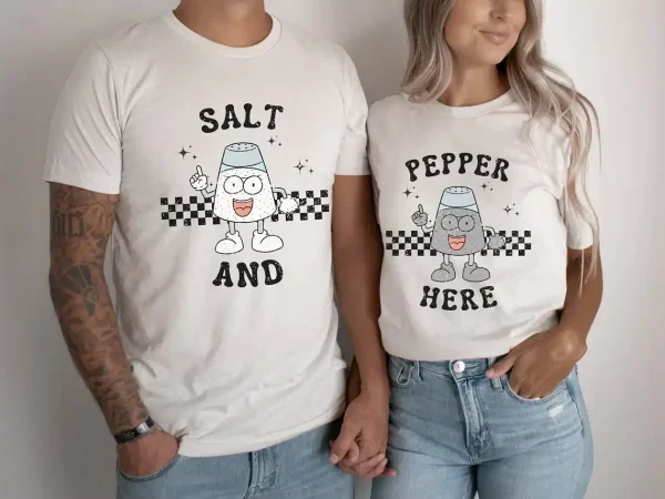 Matching Couples Halloween Costume T-Shirts, Funny Couples Salt And Pepper T-Shirts, Couples Outfit Couple Tees, Husband Wife T Shirt