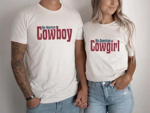 Matching Couples Rodeo Shirts, Couple Country Western, Patriotic Couples T-Shirt, Cowboy Cowgirl Matching Tee, Husband Wife T-Shirt