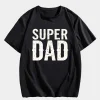 Men's SUPER DAD Graphic Tee - Casual Black Short Sleeve T-Shirt with White Text, Perfect for Summer, Everyday T-Shirt