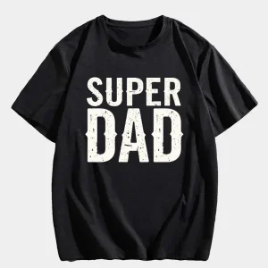 Men's SUPER DAD Graphic Tee - Casual Black Short Sleeve T-Shirt with White Text, Perfect for Summer, Everyday T-Shirt