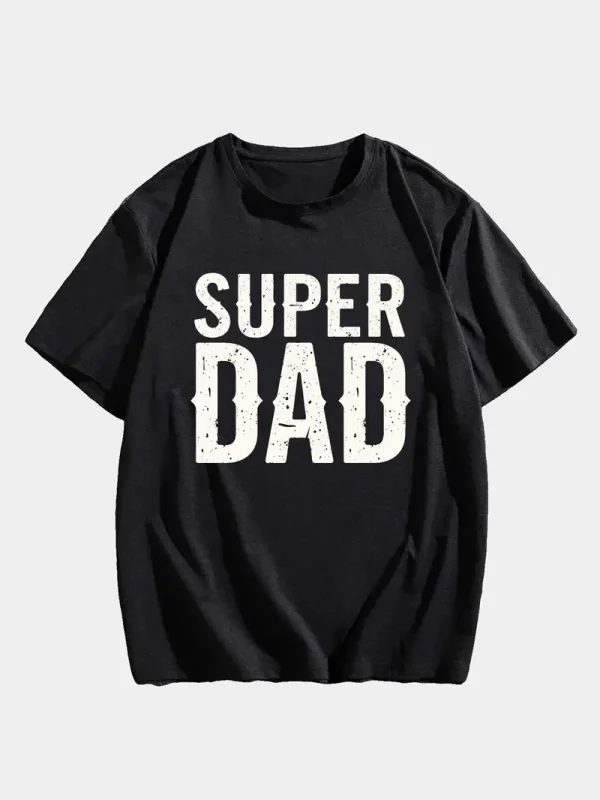 Men's SUPER DAD Graphic Tee - Casual Black Short Sleeve T-Shirt with White Text, Perfect for Summer, Everyday T-Shirt
