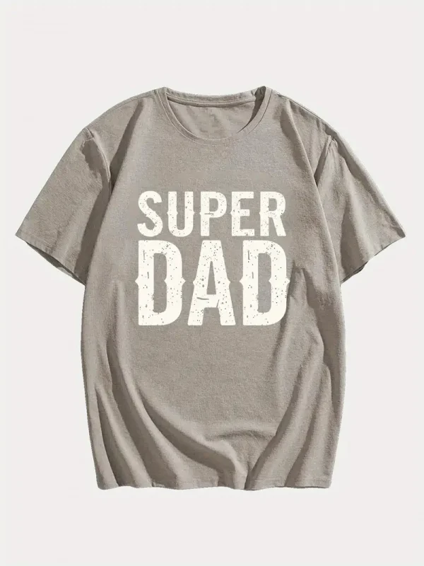 Men's SUPER DAD Graphic Tee - Casual Black Short Sleeve T-Shirt with White Text, Perfect for Summer, Everyday T-Shirt
