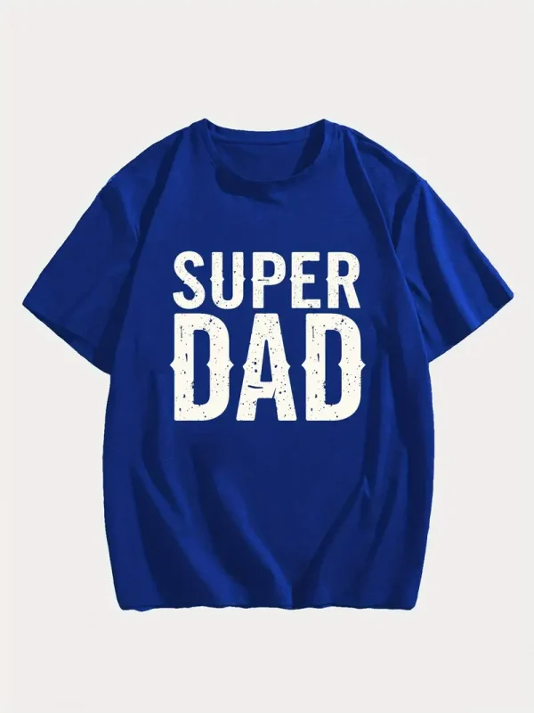 Men's SUPER DAD Graphic Tee - Casual Black Short Sleeve T-Shirt with White Text, Perfect for Summer, Everyday T-Shirt