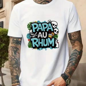 Men'S Short Sleeve T-Shirt Black PAPA AU RHUM Tropical Graphic Design for Casual Wear