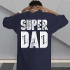 Men's Super Dad Graphic Tee - Casual & Stretchy Summer Short Sleeve T-Shirt, Black with Bold Letter Print, Round Neck, Perfect for Casual Attire