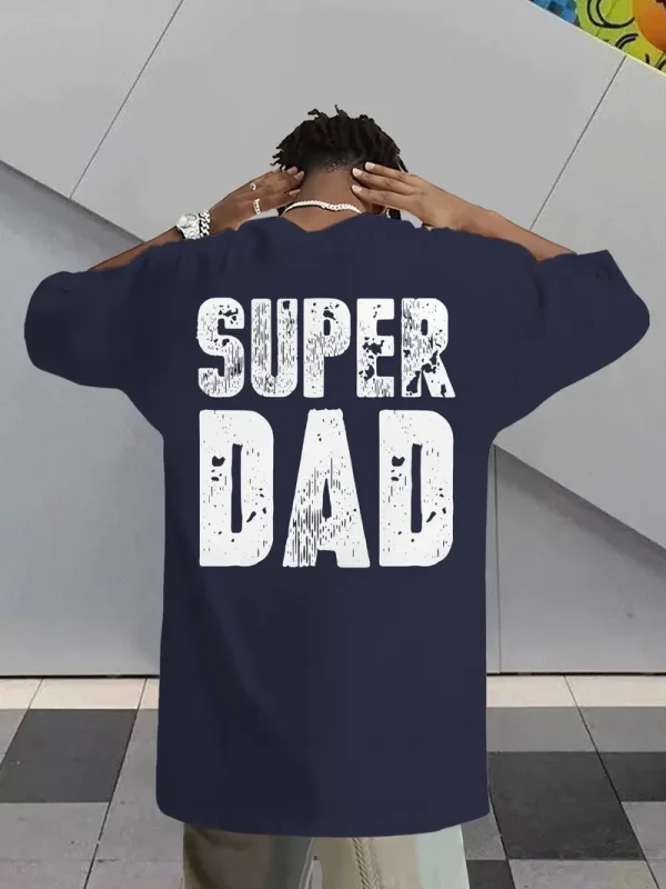 Men's Super Dad Graphic Tee - Casual & Stretchy Summer Short Sleeve T-Shirt, Black with Bold Letter Print, Round Neck, Perfect for Casual Attire