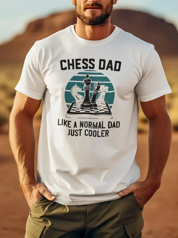 Men's Chess Dad Graphic T-Shirt - Short Sleeve Tee with Chess Dad Like a Normal Dad Just Cooler Slogan & Chess Piece Design
