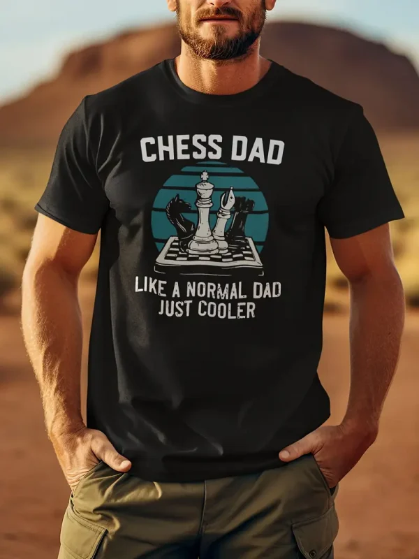 Men's Chess Dad Graphic T-Shirt - Short Sleeve Tee with Chess Dad Like a Normal Dad Just Cooler Slogan & Chess Piece Design