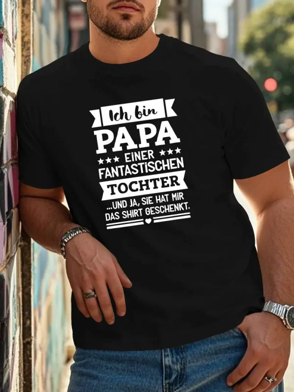 Mens-Plus-Size-German-Quote-T-Shirt-1.webp German Quote T-Shirt - Papa Humorous Design, Black with White Text & Star Decorations