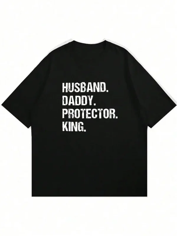 Men's Short Sleeve T-Shirt with Husband Daddy Protector King Print - Regular Fit for Spring & Autumn Casual Attire