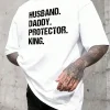 Men's Short Sleeve T-Shirt with Husband Daddy Protector King Print - Regular Fit for Spring & Autumn Casual Attire