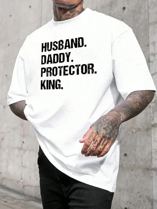 Men's Short Sleeve T-Shirt with Husband Daddy Protector King Print - Regular Fit for Spring & Autumn Casual Attire