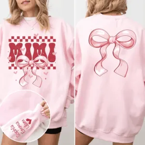 Mimi Bow - Personalized Sweatshirt With Design On Sleeve - Gift For Grandma, Mom, Wife Custom Sleeve